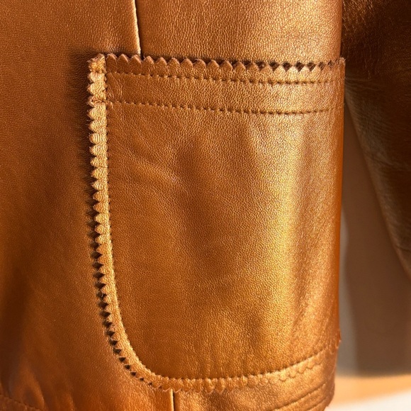 Jones New York SZ M Copper Tan Leather Metallic Sheen Lined Jacket with Pockets - Picture 2 of 9